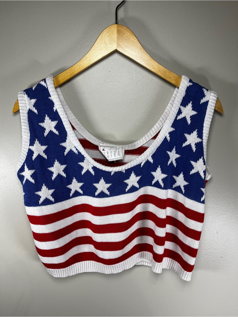 Vintage 80’s/90’s Extra USA Flag 100% Cotton Knit Crop Tank Sweater Vest